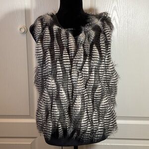 Mossimo Black & White Faux Fur Striped Vest